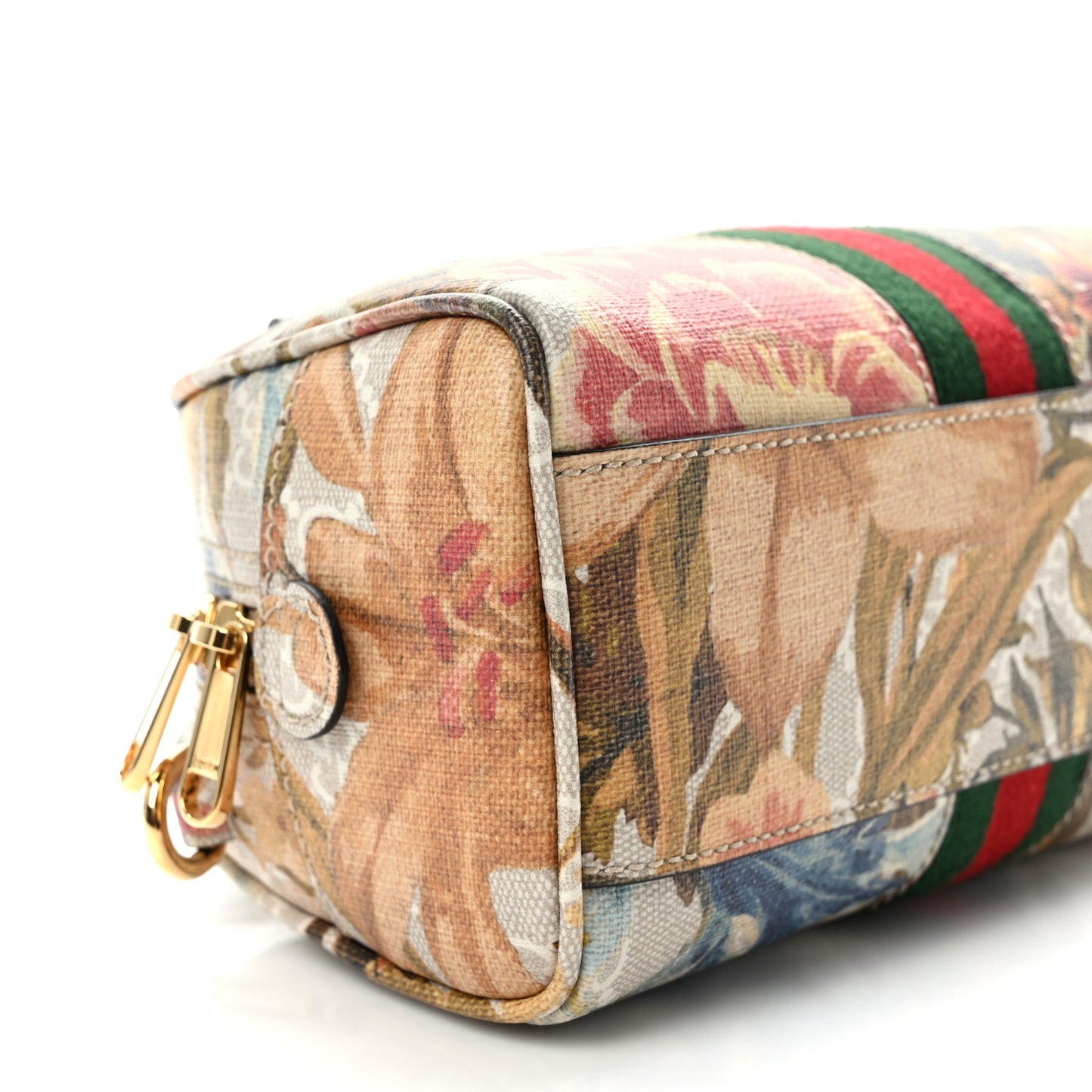 GG Supreme Monogram Water Flora Web Mini Ophidia Top Handle Bowler Bag Beige White Multicolor