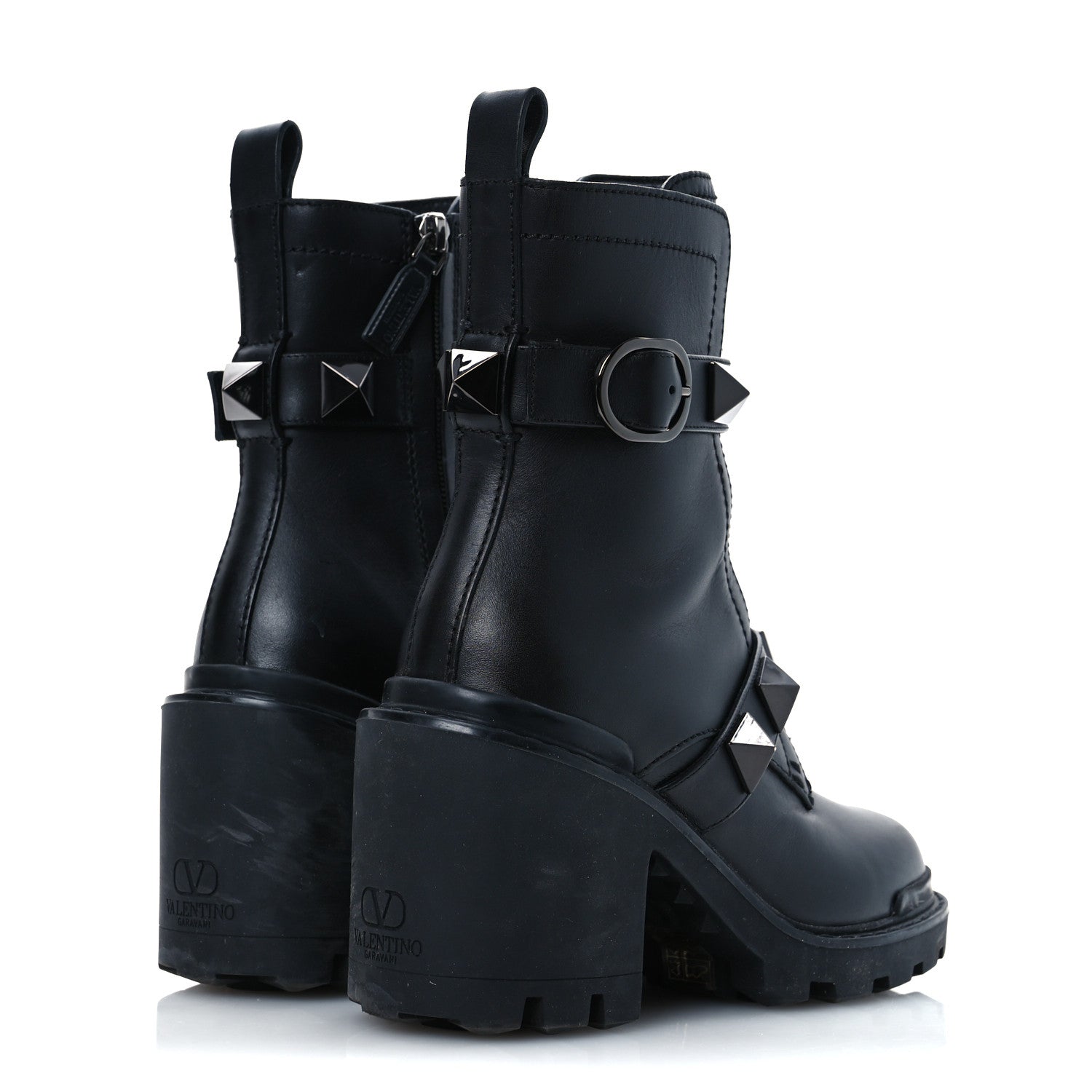 Valentino Garavani Calfskin Tonal Roman Stud Combat Boots 35.5 Black 5 of 14