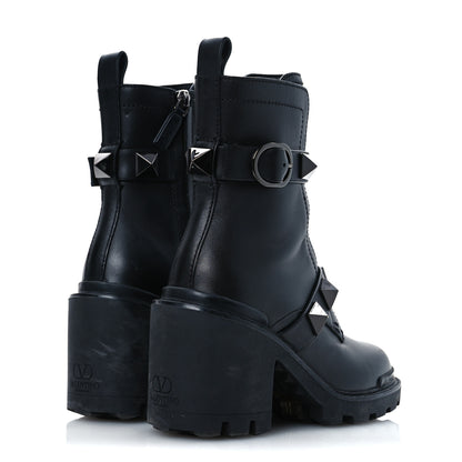 Valentino Garavani Calfskin Tonal Roman Stud Combat Boots 35.5 Black 5 of 14