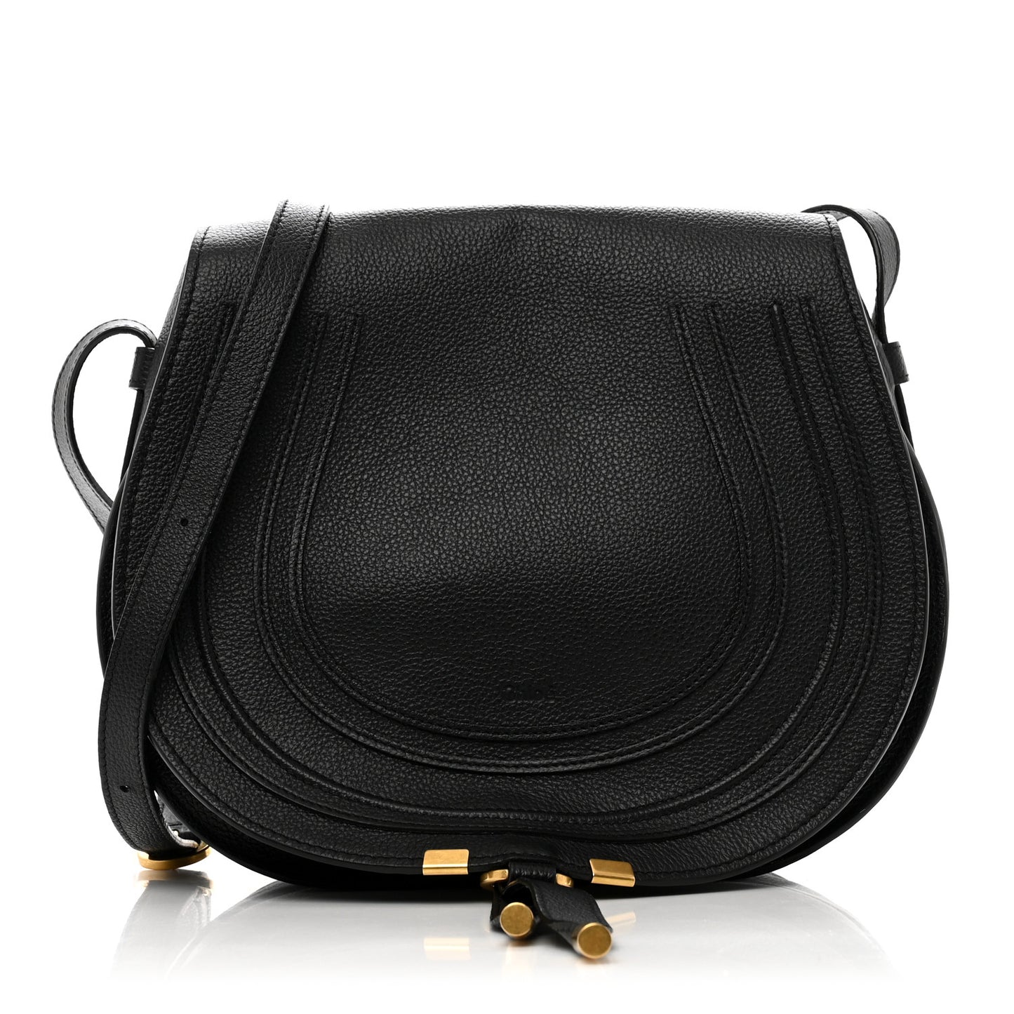Calfskin Medium Marcie Round Crossbody Bag Black