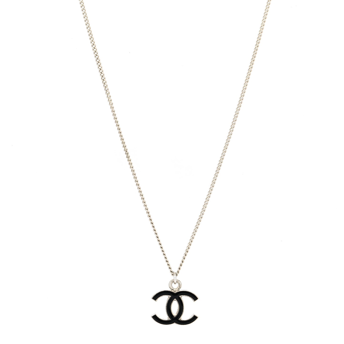 Enamel CC Necklace Black Silver