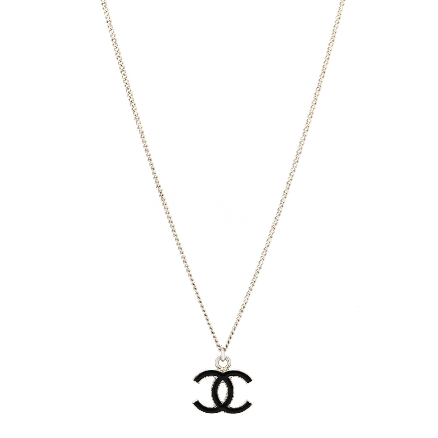 Chanel Enamel CC Necklace Black Silver 2 of 5