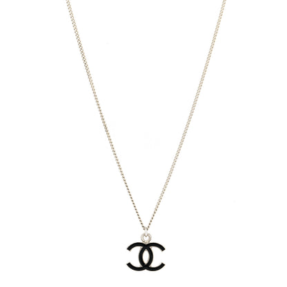 Chanel Enamel CC Necklace Black Silver 2 of 5