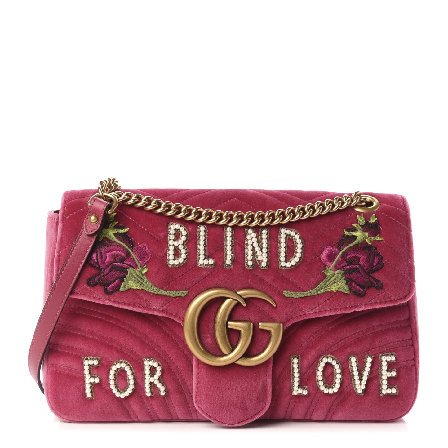 Velvet Matelasse Blind for Love Embroidered Medium GG Marmont Shoulder Bag Light Raspberry Rose Multicolor