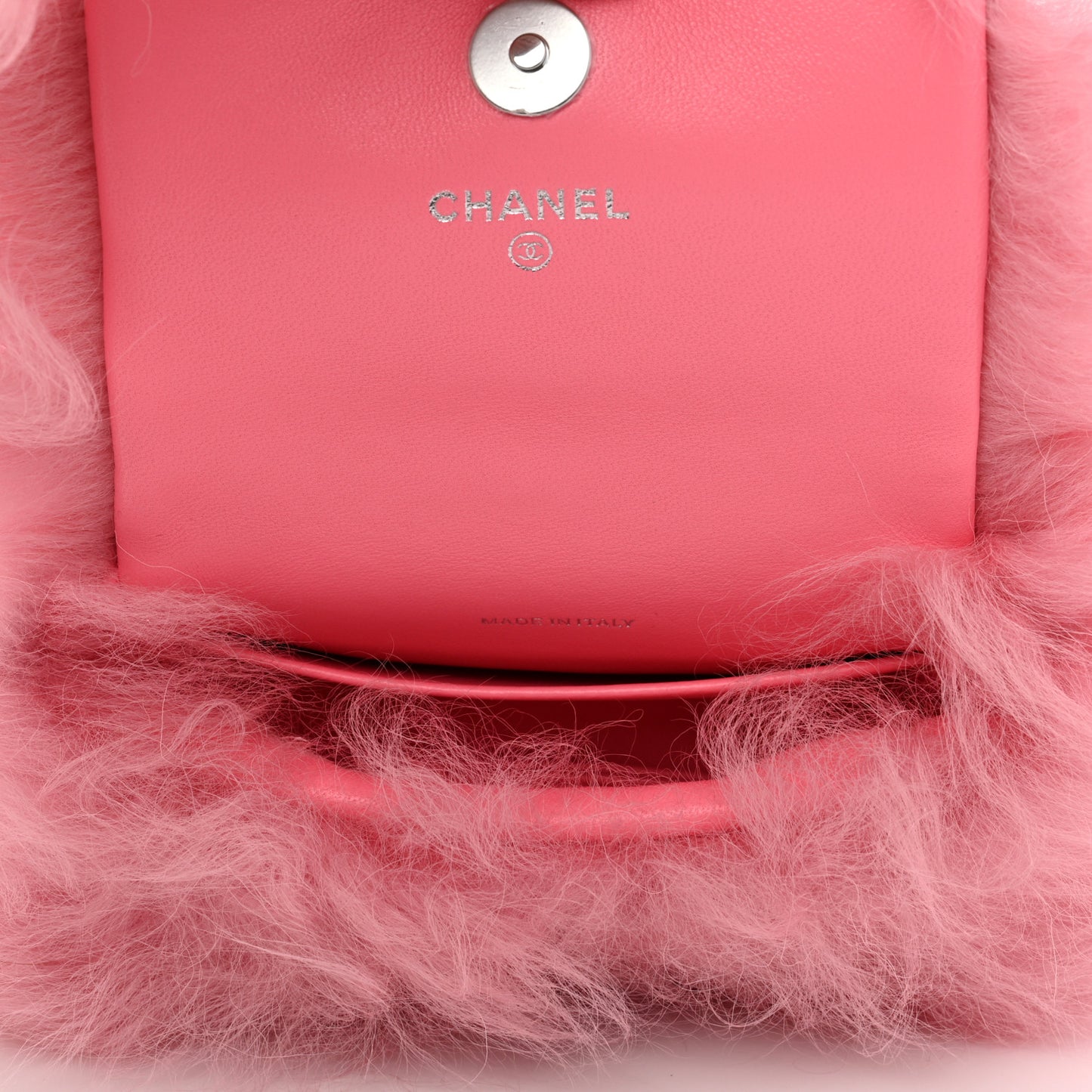 Shearling Lambskin CC Hook Card Holder Pink