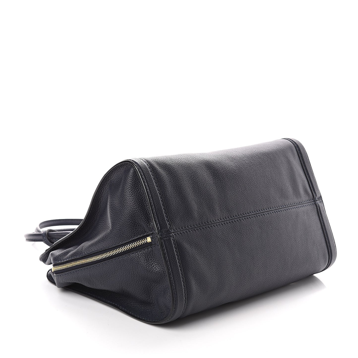 Pebbled Calfskin Large Skull Padlock Zip Around Tote Navy