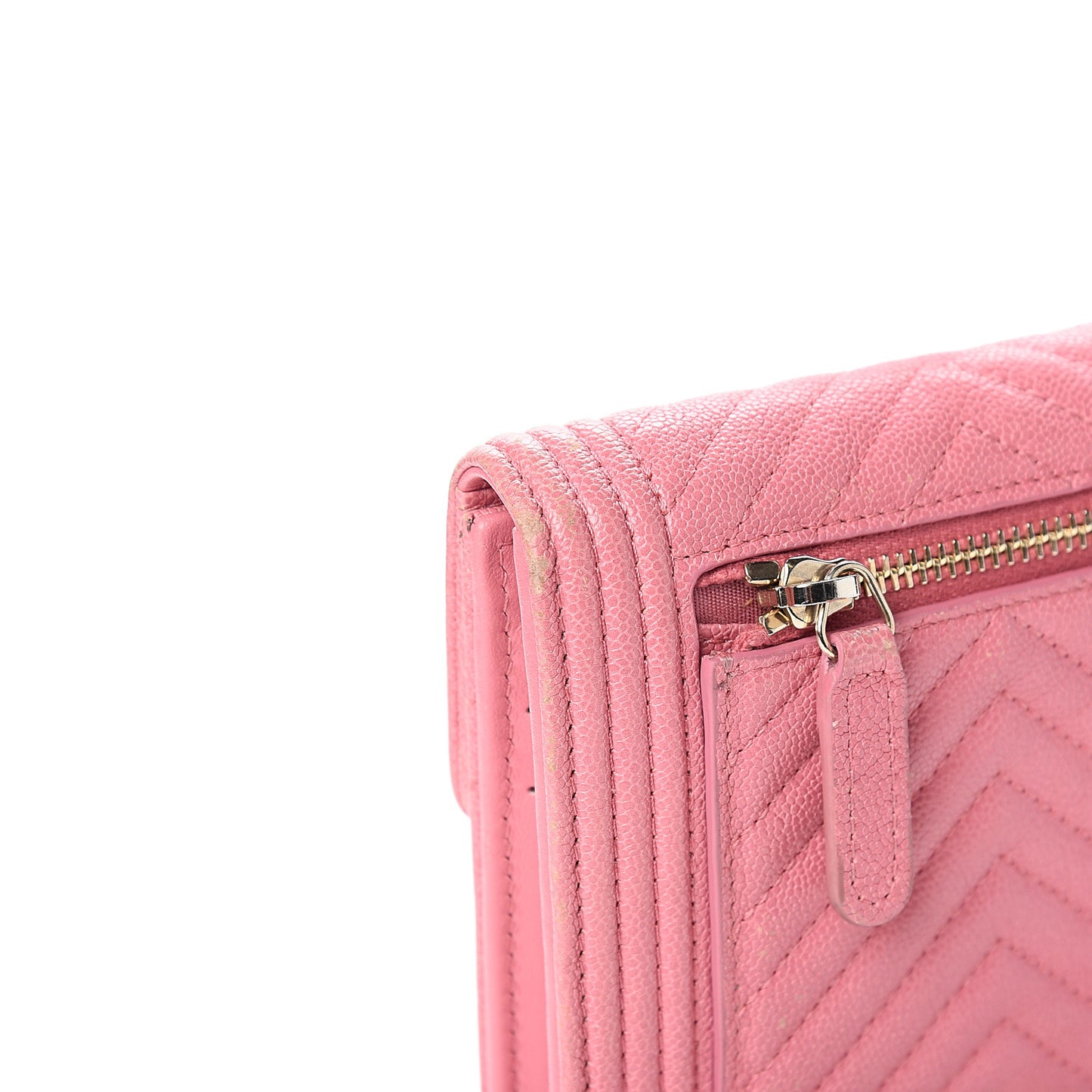 Iridescent Caviar Chevron Quilted Boy Compact Wallet Dark Pink