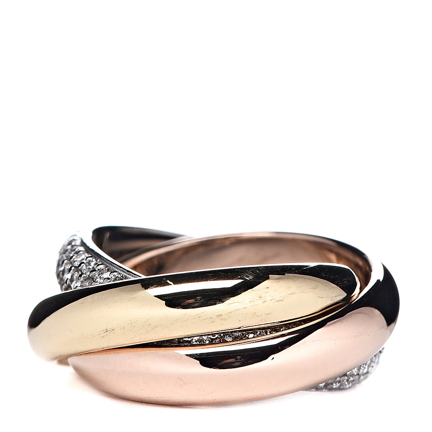 18K White Yellow Pink Gold Diamond Classic Trinity Paved Ring 47 4