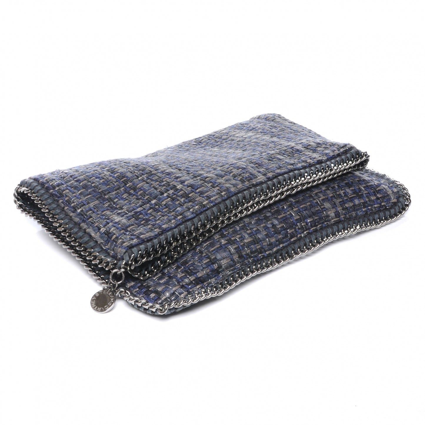 Woven Boucle Fold Over Falabella Clutch Blue