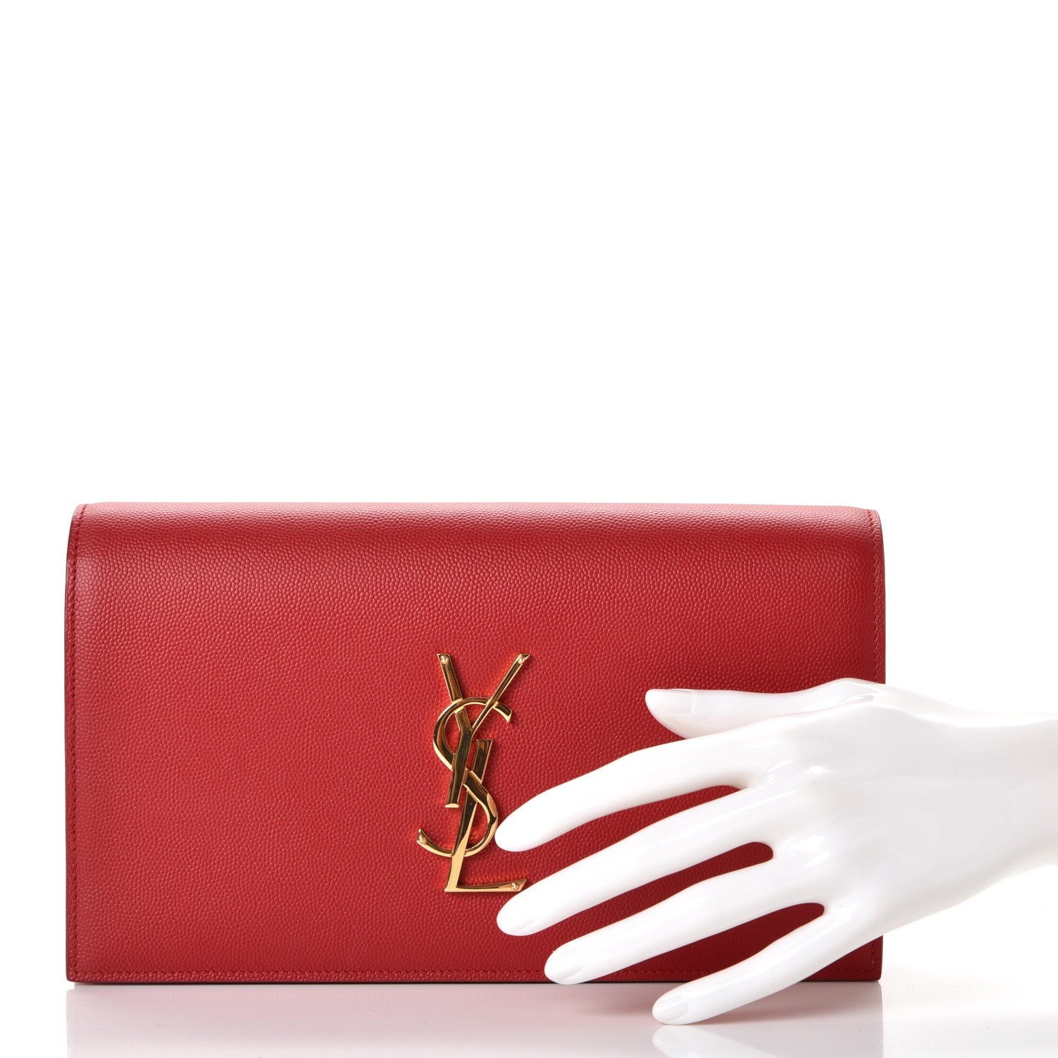 Saint Laurent Grain De Poudre Classic Kate Monogram Clutch New Red 2 of 9