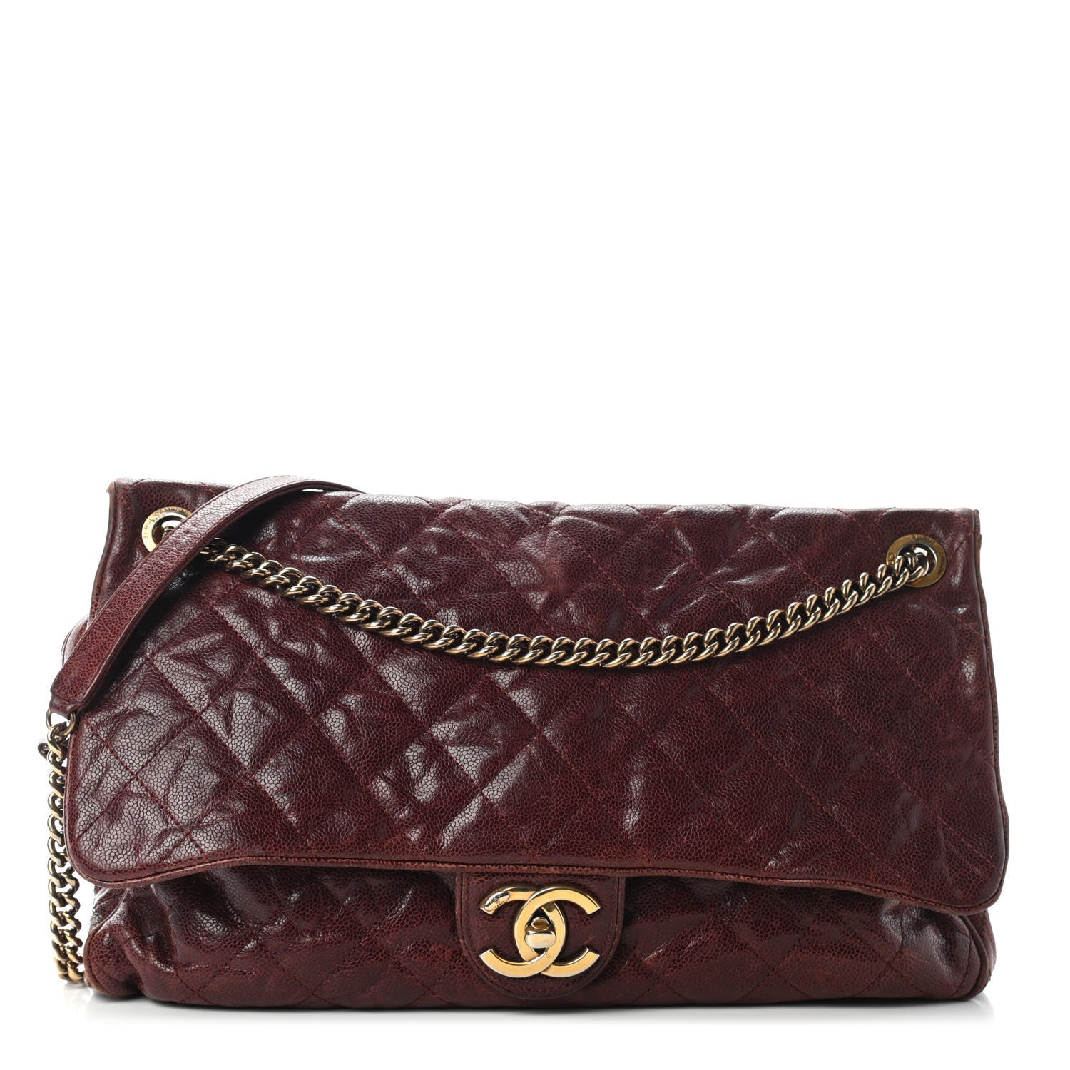 Chanel Crumpled Grained Calfskin Quilted Maxi Shiva Flap Bordeaux 1 of 11
