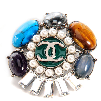 Chanel Pearl Crystal Baguette Gemstone Stone CC Brooch 1 of 7