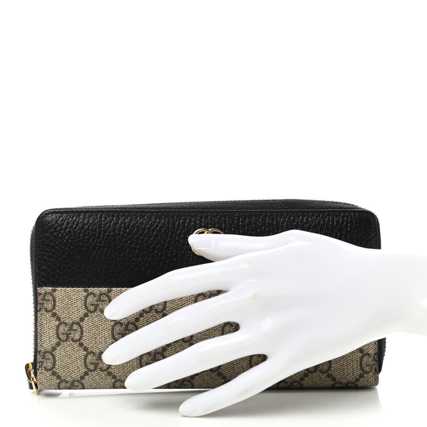 Gucci Dollar Calfskin GG Supreme Monogram GG Marmont Zip Around Wallet Black Beige Ebony 2 of 7