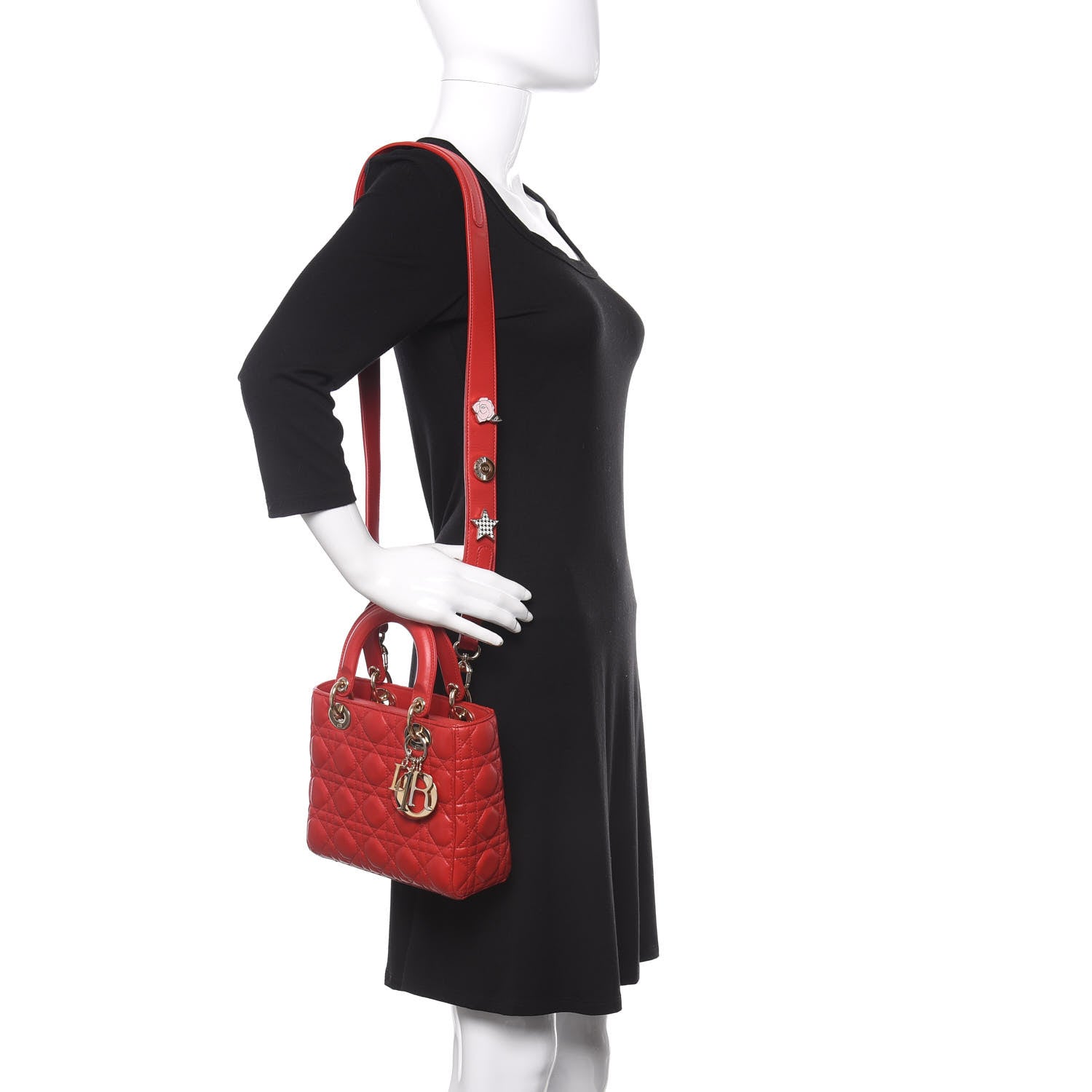 Christian Dior Lambskin Cannage Small Lucky Badges My Lady Dior Red 2 of 8
