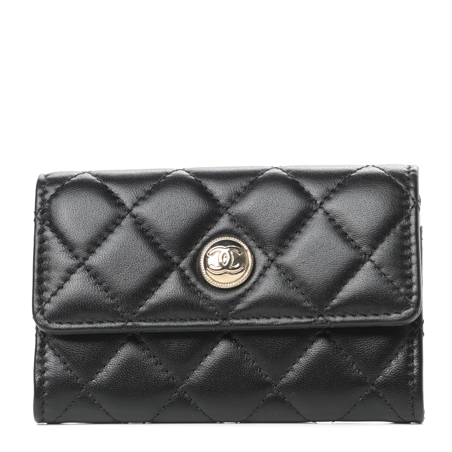 Chanel Lambskin Quilted CC Button Flap Card Holder Black 1 of 9