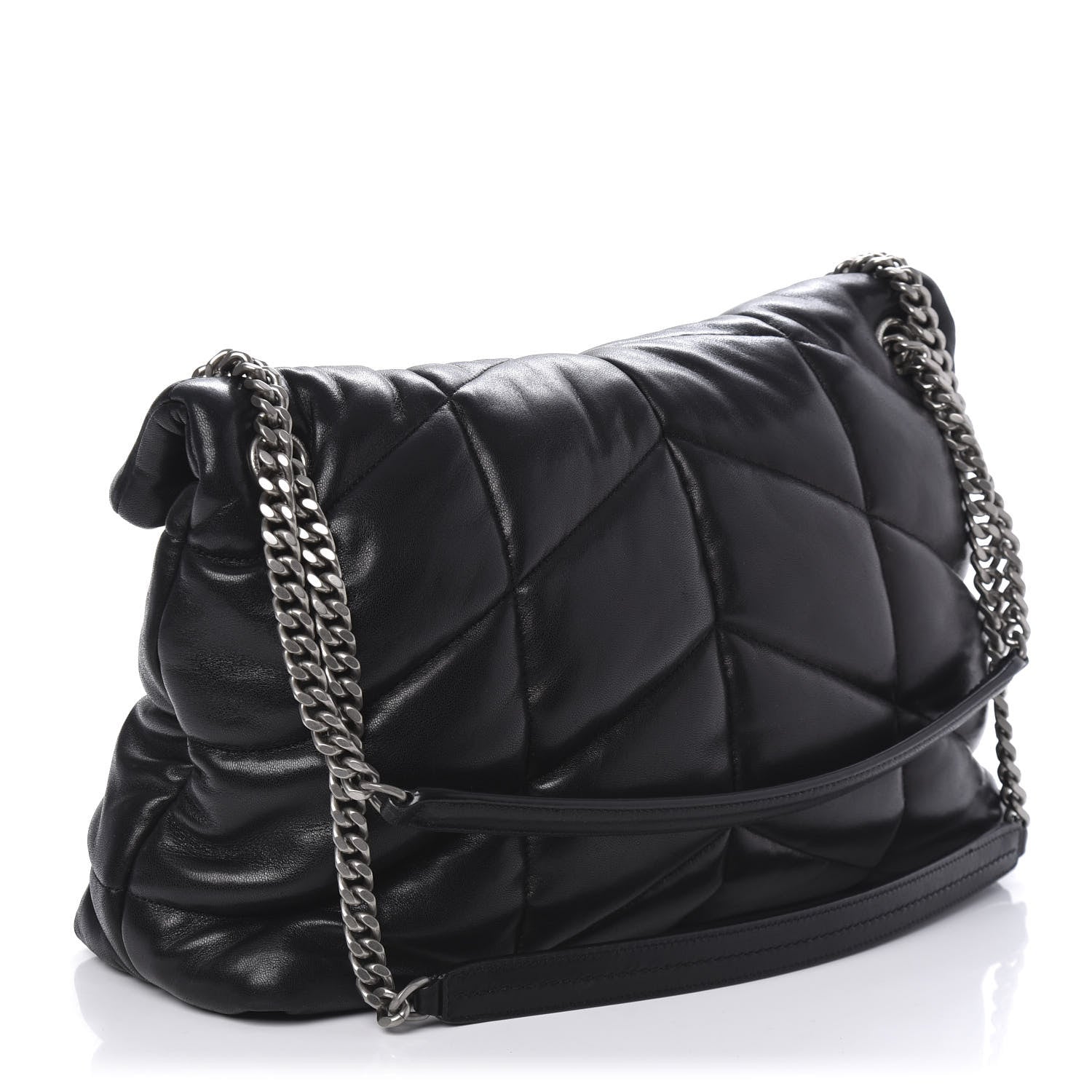 Saint Laurent Lambskin Quilted Medium Loulou Puffer Monogram Chain Satchel Black 3 of 9