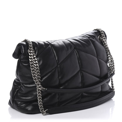 Saint Laurent Lambskin Quilted Medium Loulou Puffer Monogram Chain Satchel Black 3 of 9