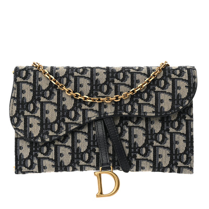 Christian Dior Oblique Saddle Chain Long Wallet Blue 2 of 13