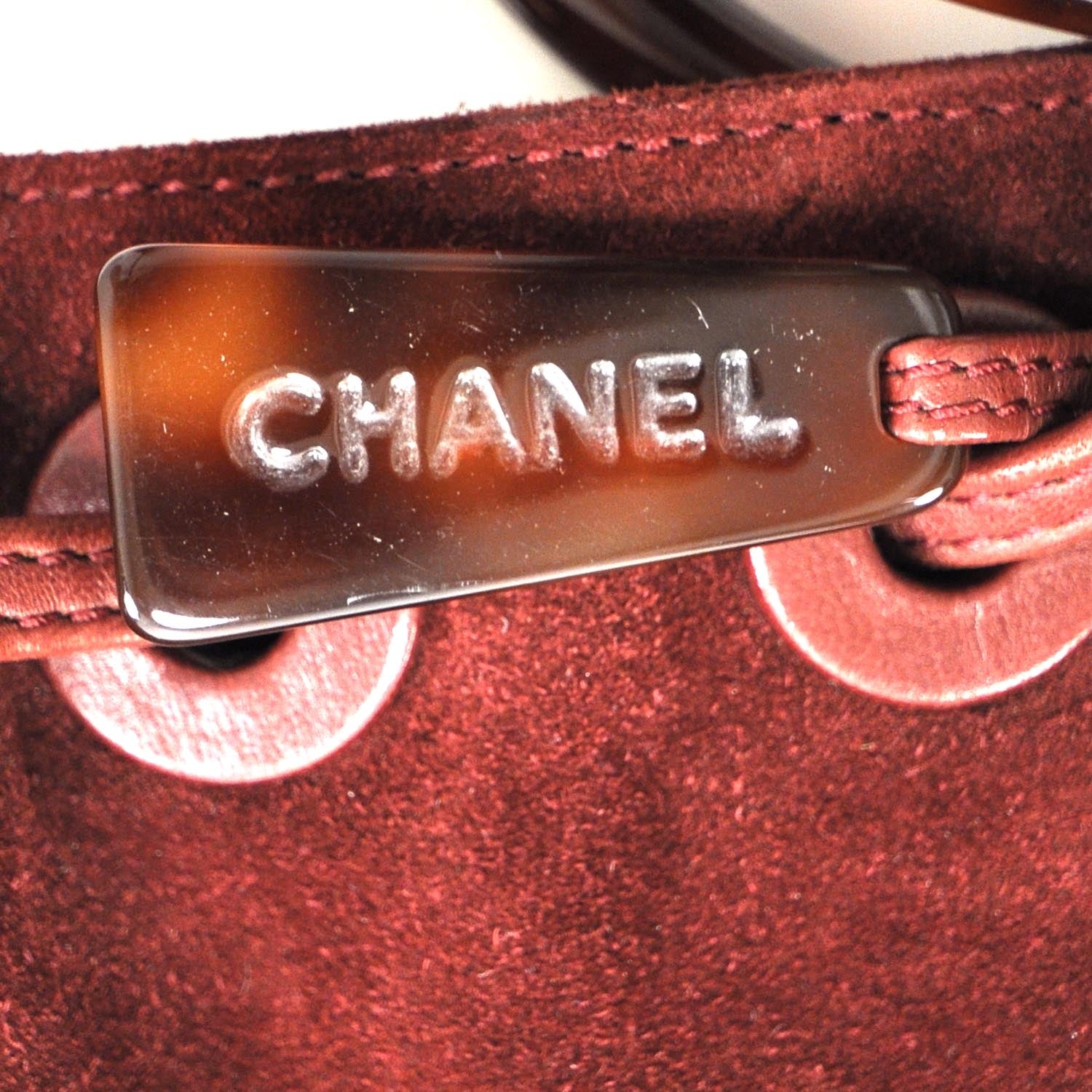 Chanel Suede and Tortoise Drawstring Tote 8 of 10