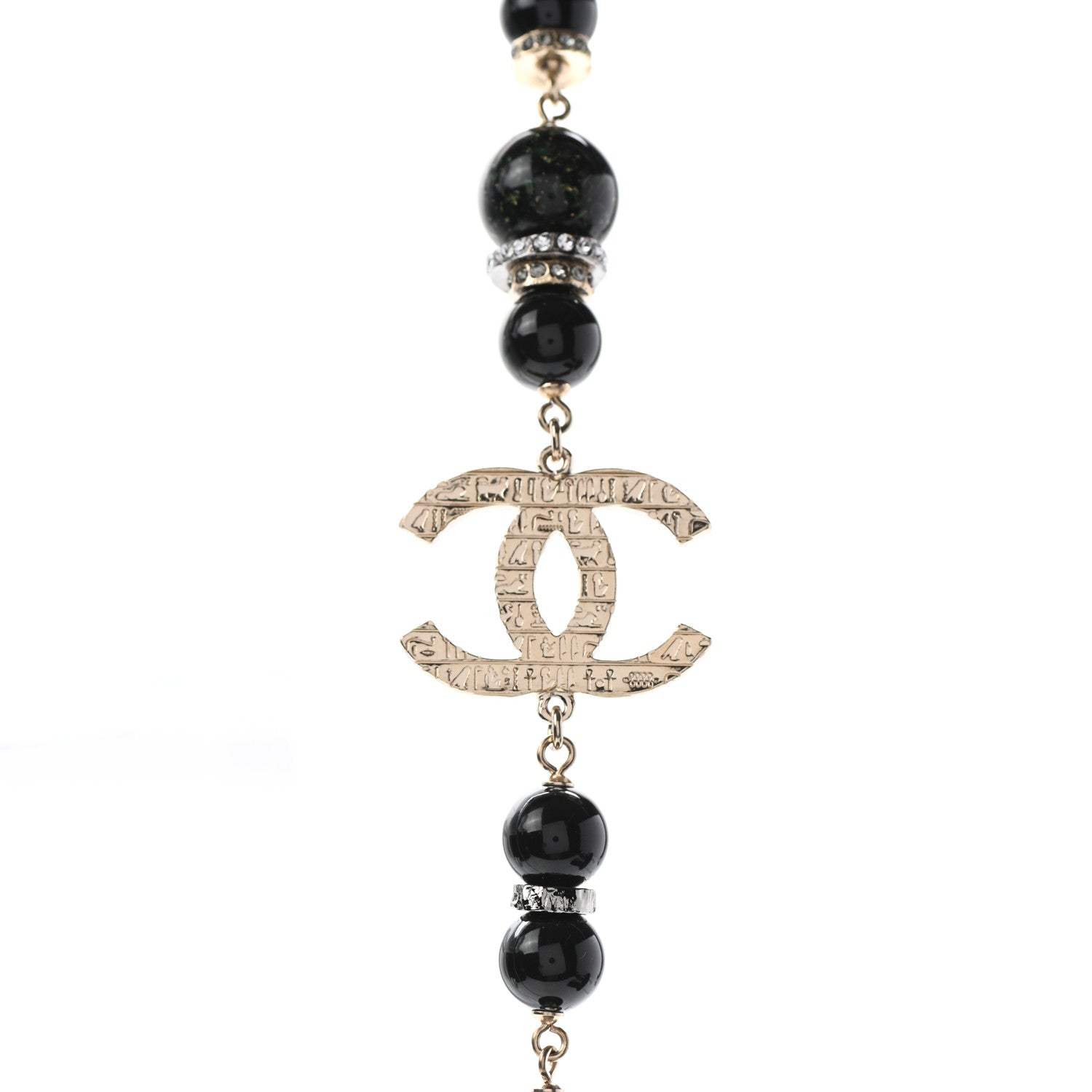 Chanel Bead Crystal Multi Strand CC Necklace Gold Black 5 of 6