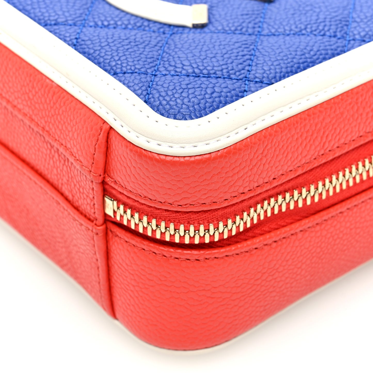 Caviar Quilted Small CC Filigree Vanity Case Blue White Red