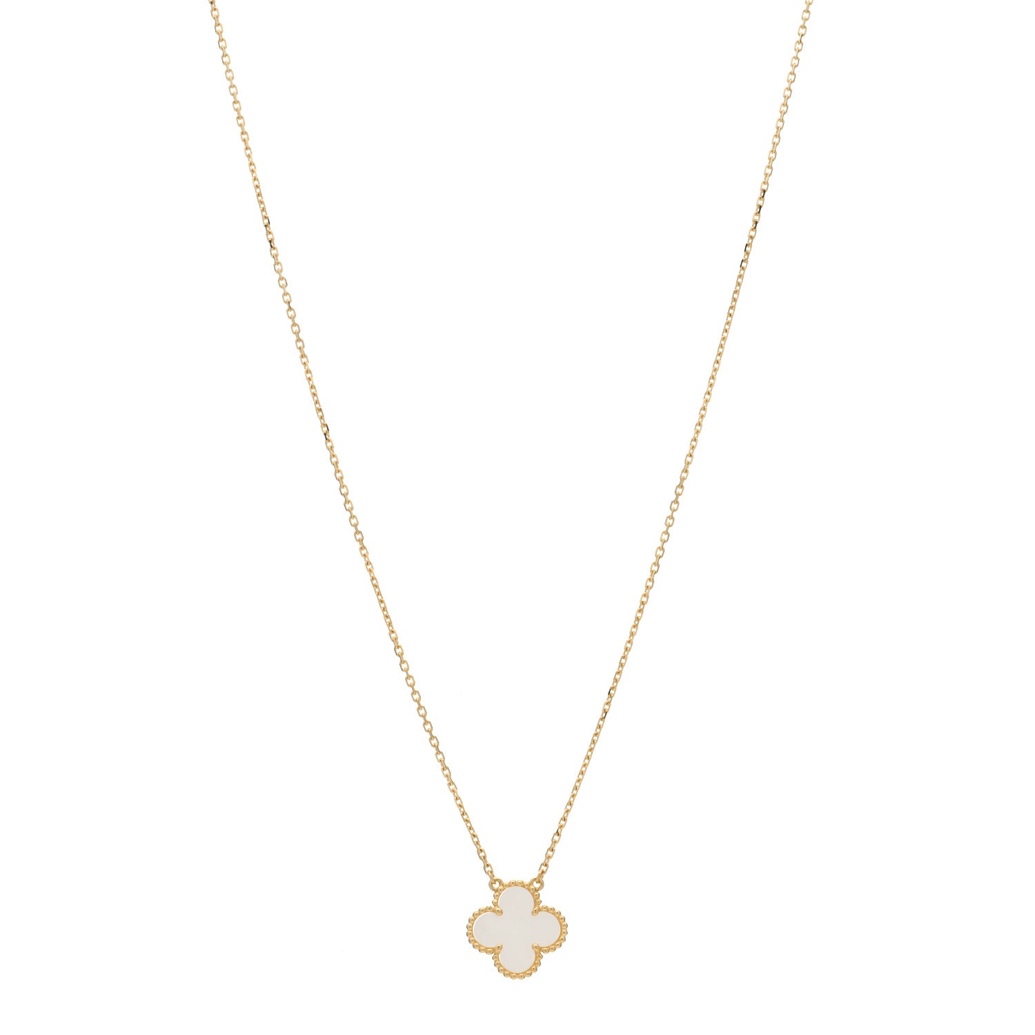 Van Cleef & Arpels 18K Yellow Gold Mother of Pearl Vintage Alhambra Pendant Necklace 1 of 4