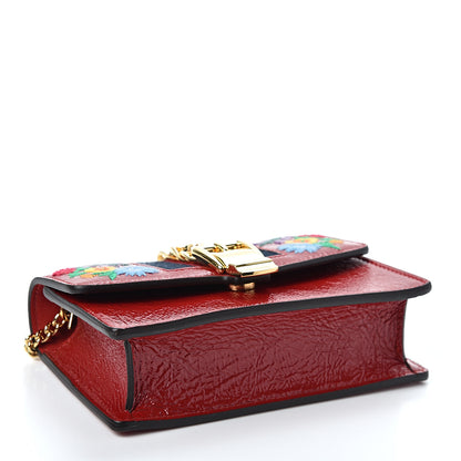 Gucci Patent Embroidered Super Mini Sylvie Chain Shoulder Bag Red 3 of 10
