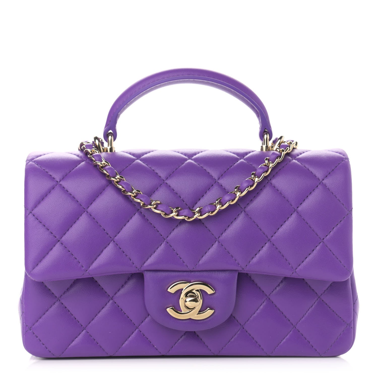 Chanel Lambskin Quilted Mini Top Handle Rectangular Flap Purple 1 of 13