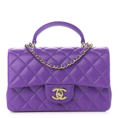 Chanel Lambskin Quilted Mini Top Handle Rectangular Flap Purple 1 of 13