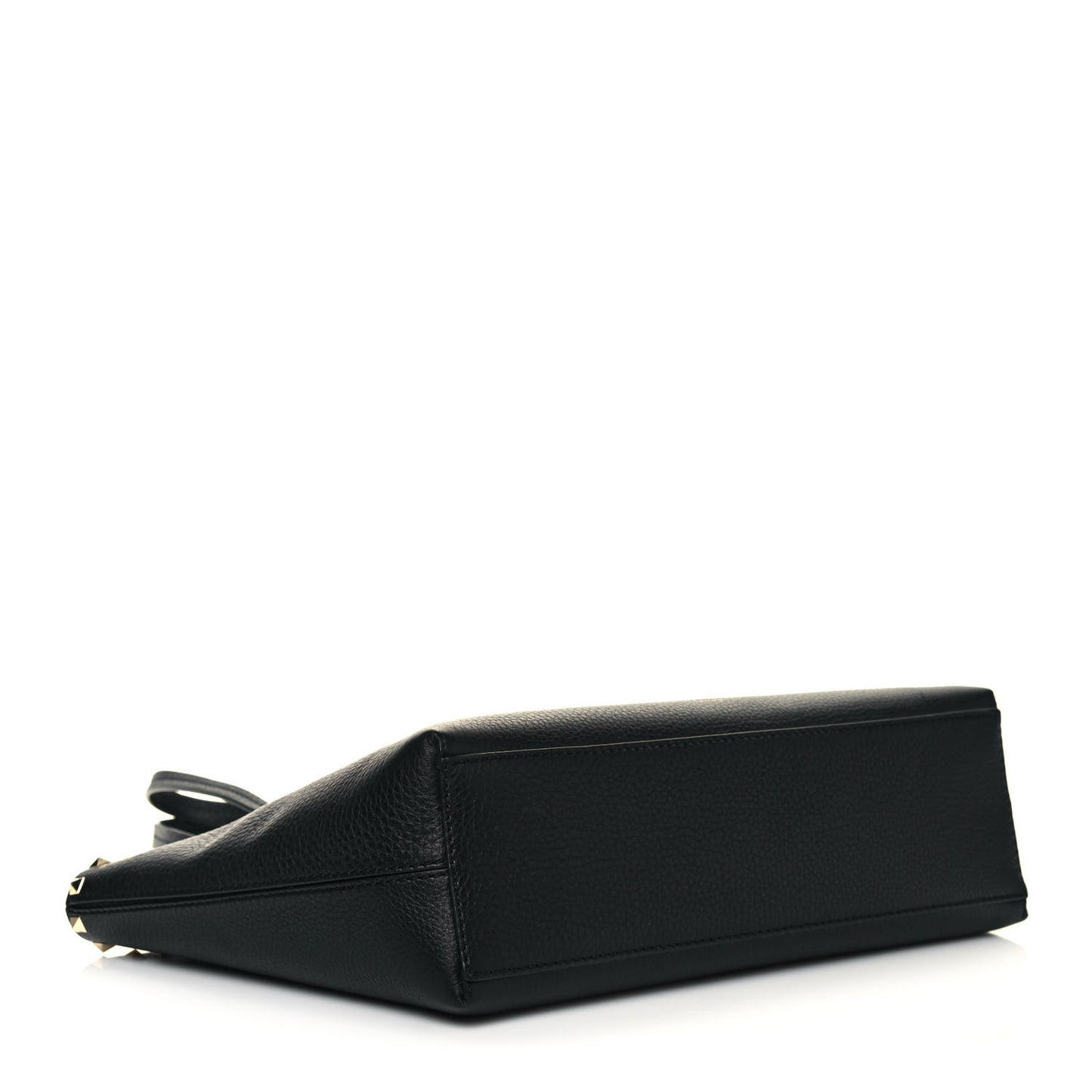 Grained Calfskin Small Rockstud Shoulder Tote Black