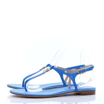 Chanel Shiny Kidskin CC Logo Thong Sandals 39 Blue 3 of 7