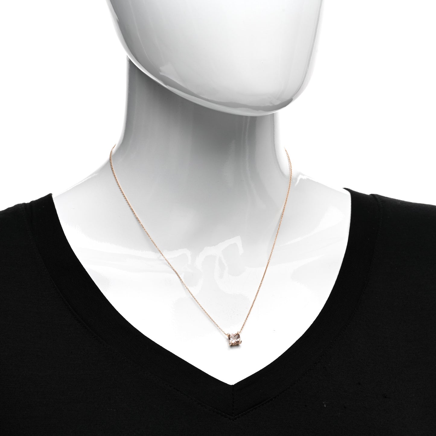 18K Rose Gold Diamond Morganite 7mm Petite Chatelaine Pendant Necklace