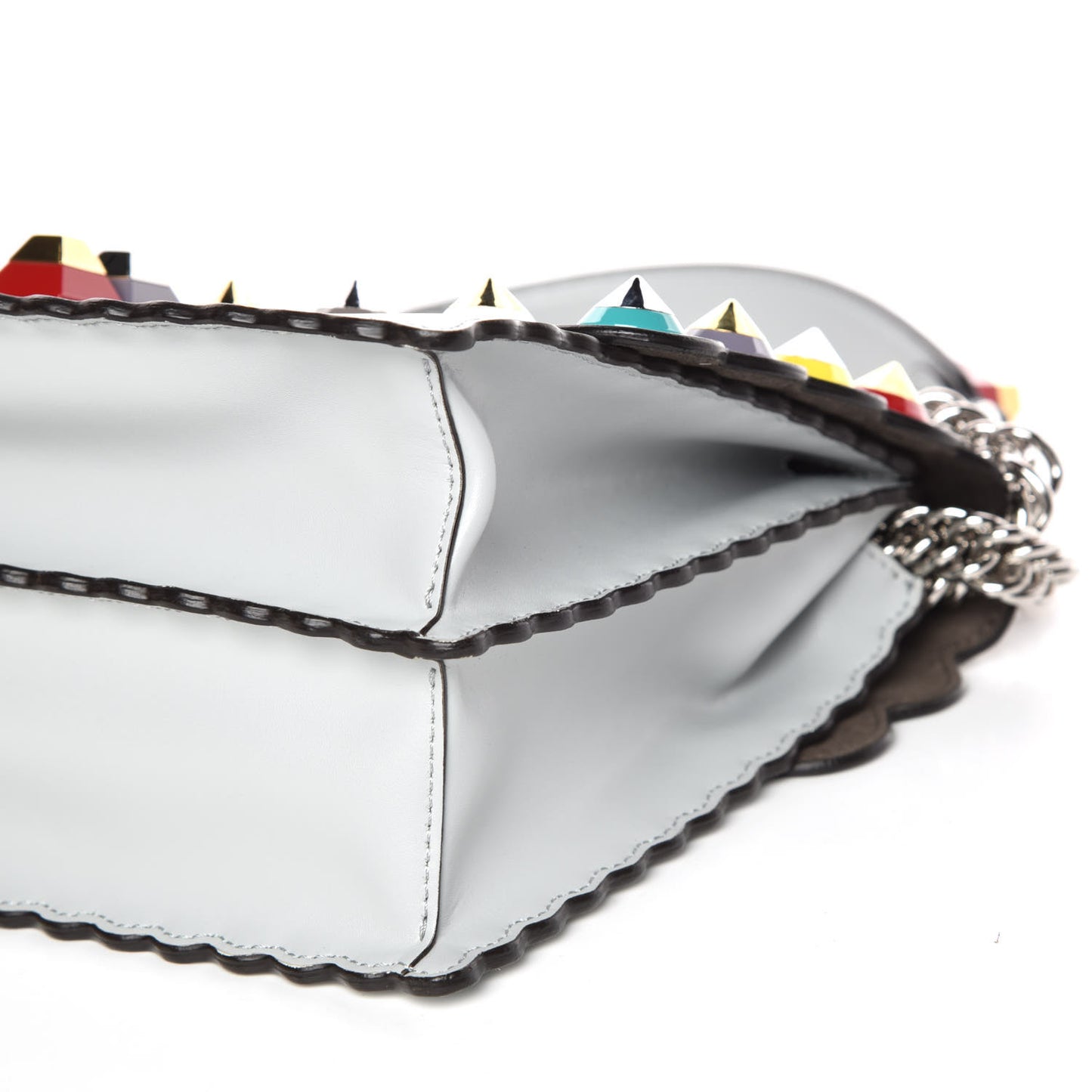 Vitello Liberty Scalloped Spike Studded Kan I Shoulder Bag Grigio Perla Multicolor