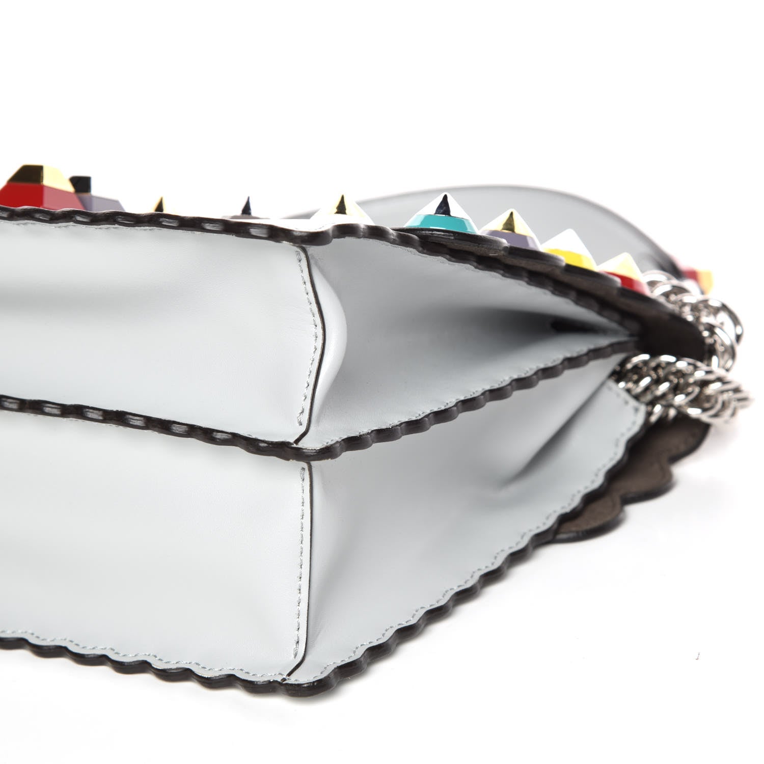 Fendi Vitello Liberty Scalloped Spike Studded Kan I Shoulder Bag Grigio Perla Multicolor 10 of 11