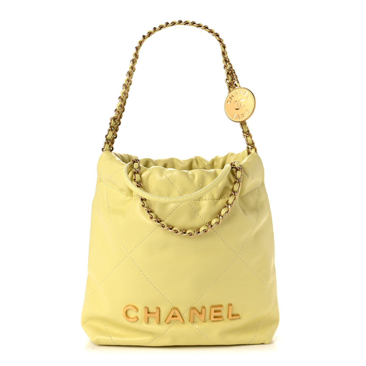 Shiny Calfskin Quilted Mini Chanel 22 Yellow