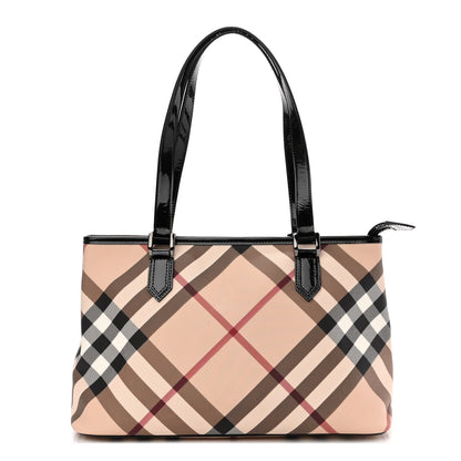 Burberry Nova Check Patent Trim Shopper Tote Black 1 of 10