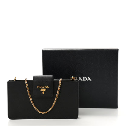 Prada Saffiano Metal Mini Chain Wallet Black 9 of 9