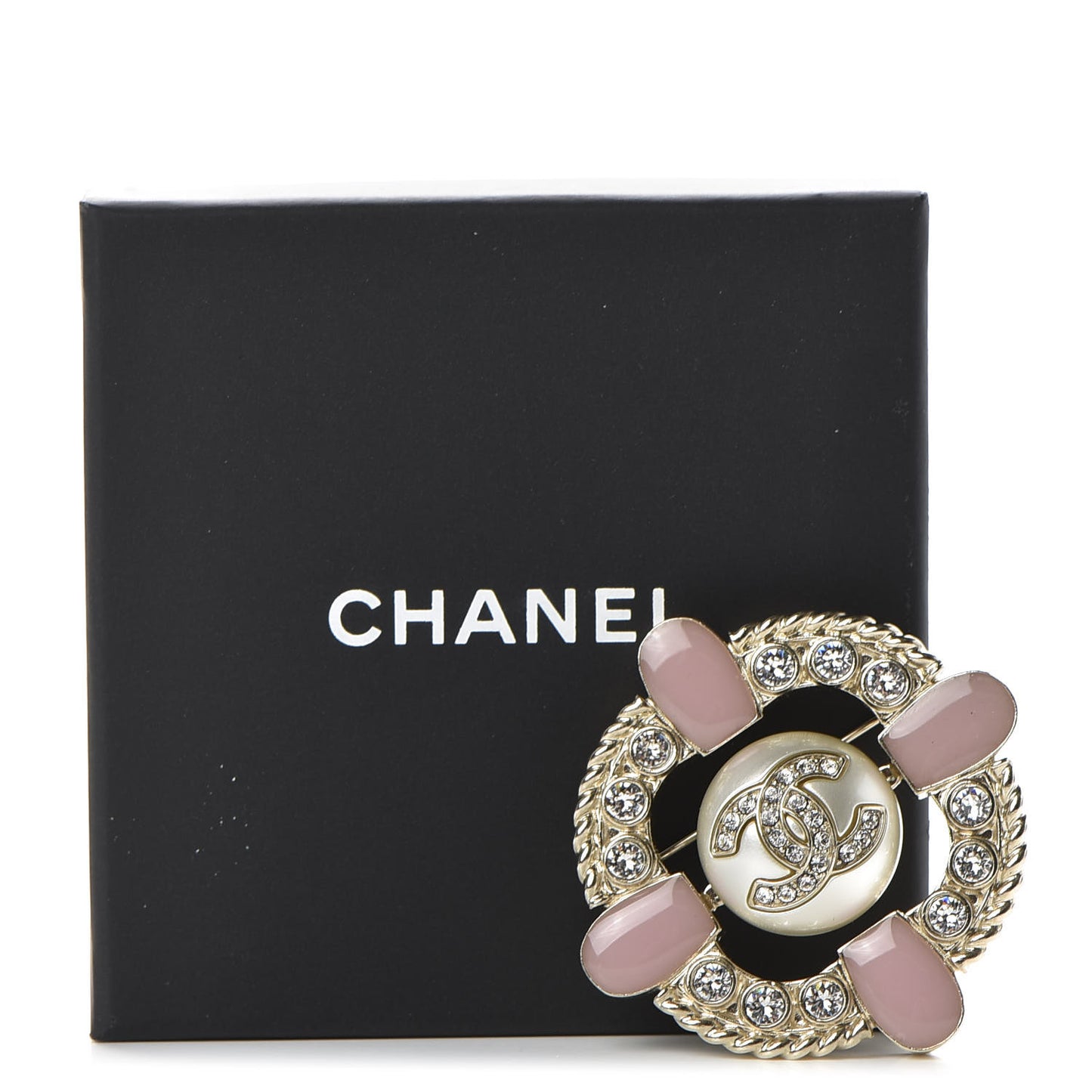 Pearl Crystal CC Brooch Gold