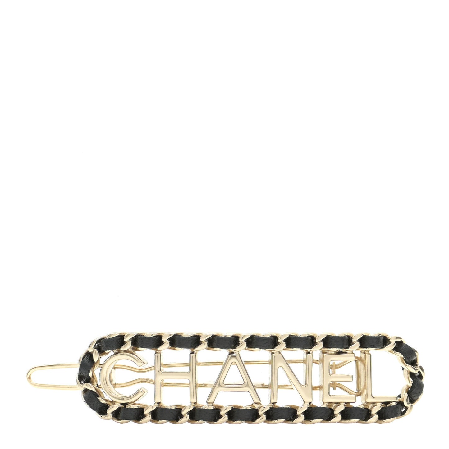 Metal Lambskin Vintage Allure Logo Hair Clip Black Gold