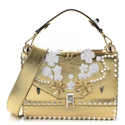 Fendi Metallic Calfskin Wonder Monster Kan I Shoulder Bag Gold 1 of 9