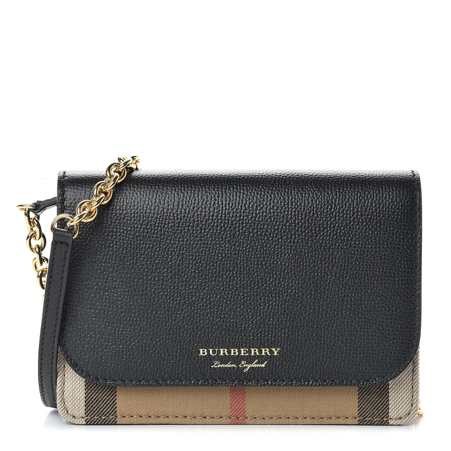 Derby Calfskin House Check Wallet On Chain Black