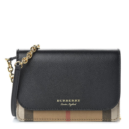 Burberry Derby Calfskin House Check Wallet On Chain Black 1 of 11