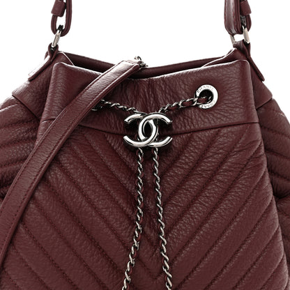 Chanel Deerskin Chevron Medium CC Chain Bucket Drawstring Bag Burgundy 8 of 12