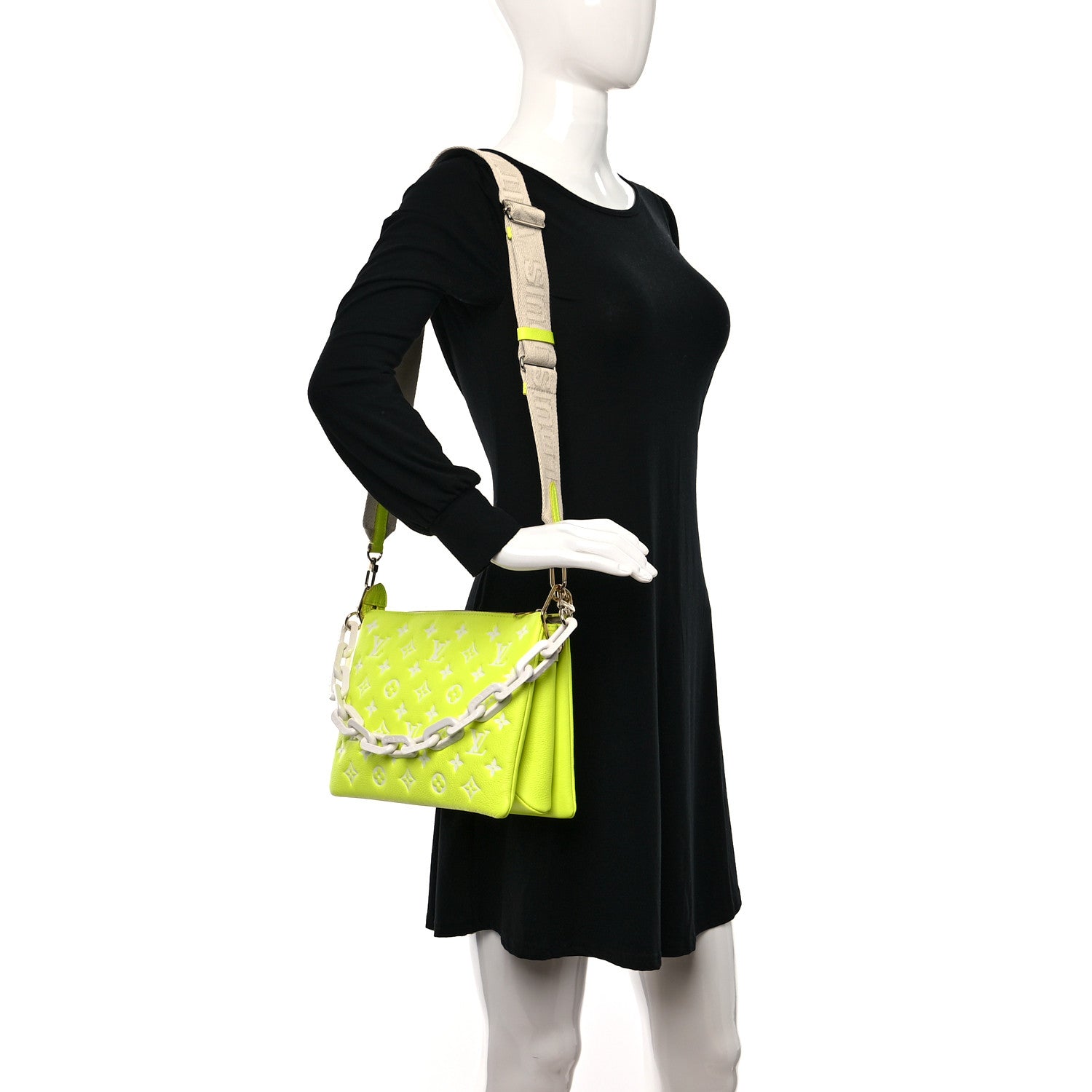 Louis Vuitton Calfskin Embossed Monogram LV Match Coussin PM Fluorescent Yellow 2 of 11