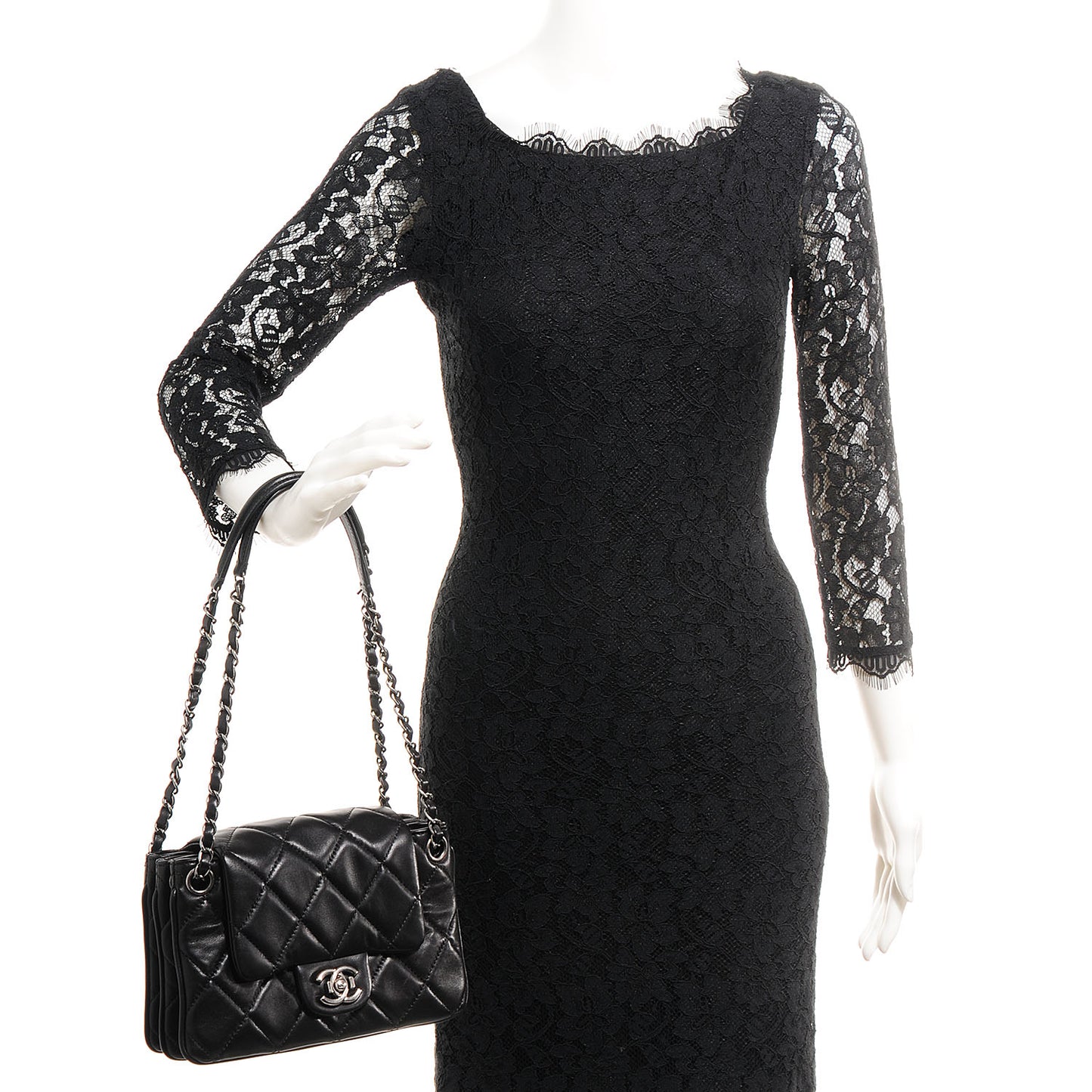 Lambskin Quilted 3 Flap Black
