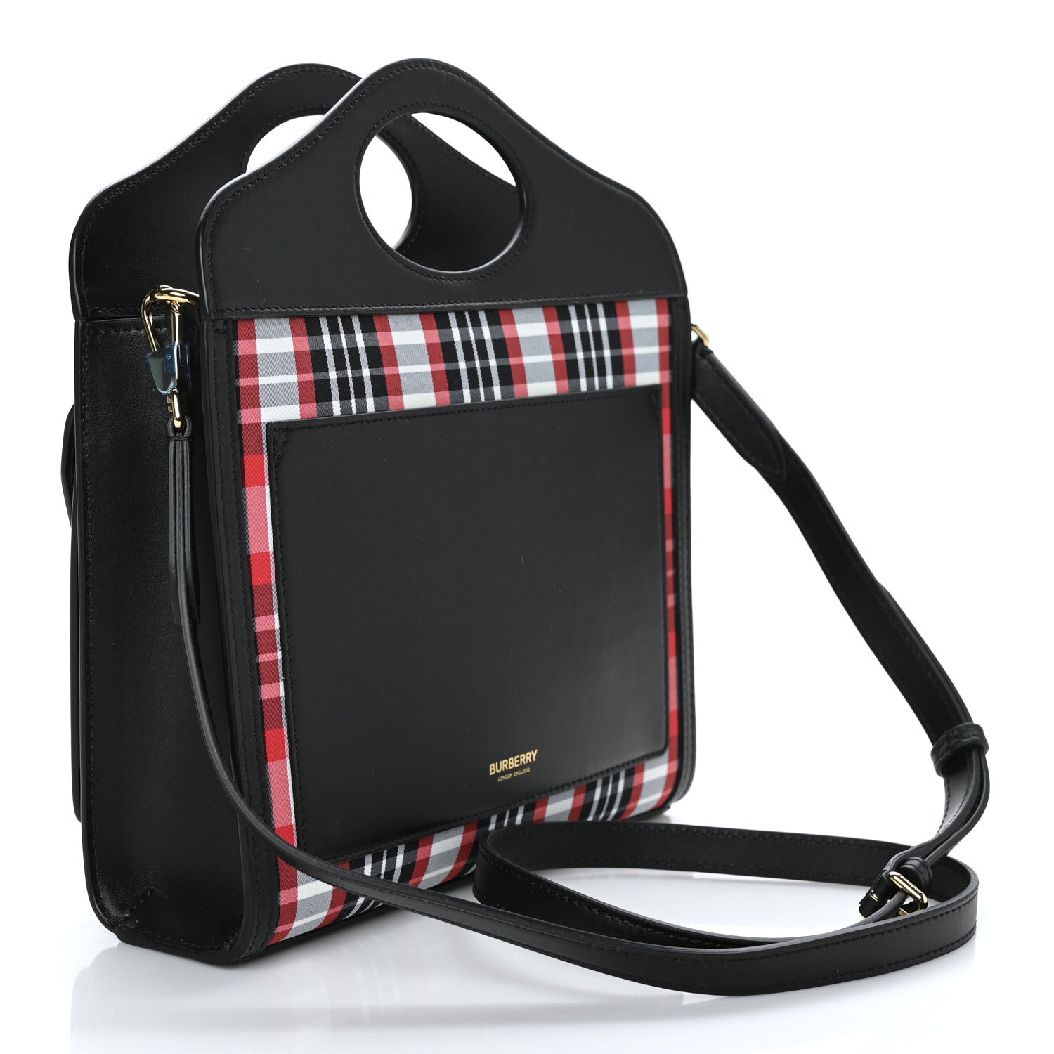Burberry Calfskin Nylon Tartan Mini Pocket Bag Bright Red 2 of 7