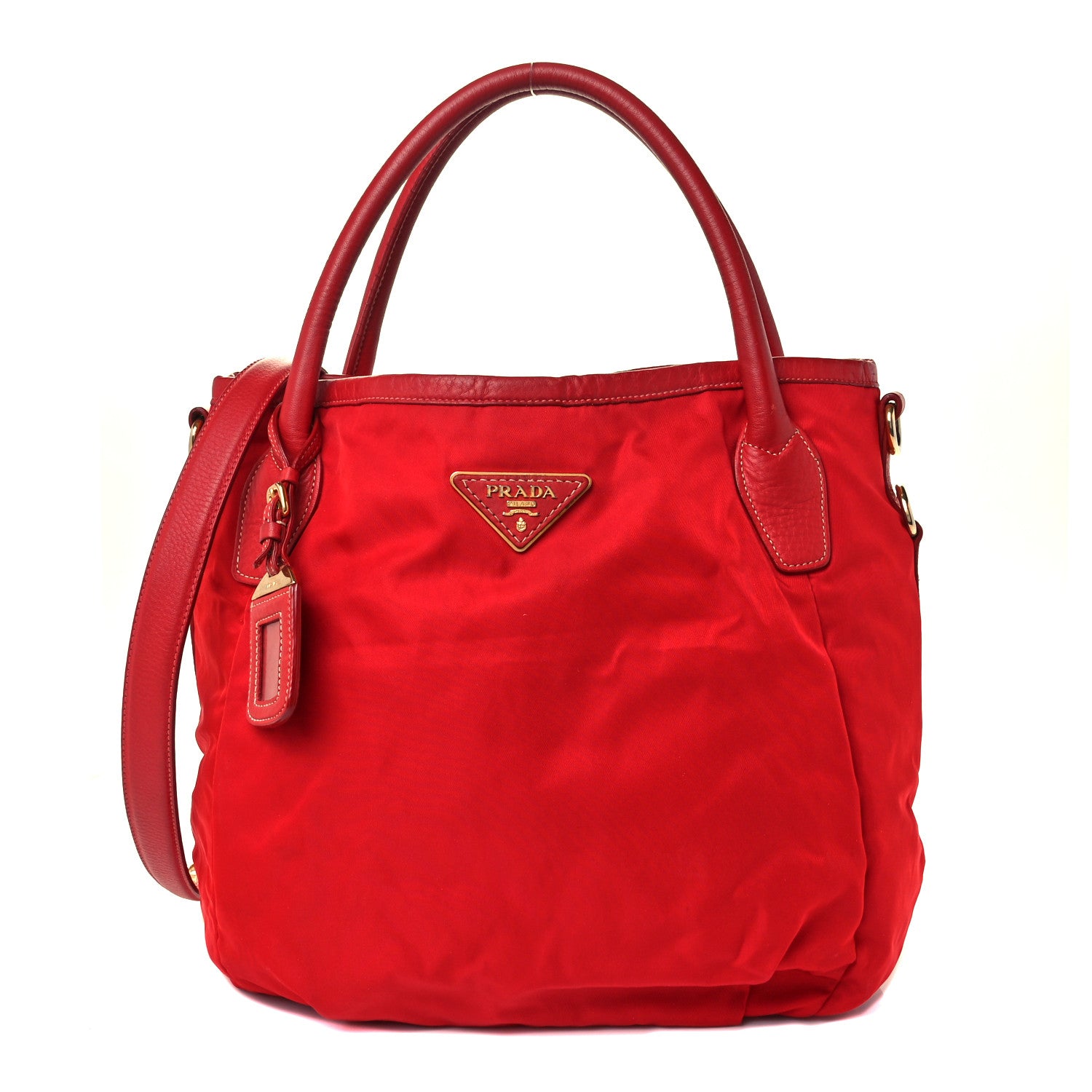 Prada Tessuto Nylon Vitello Daino Tote Red 1 of 11