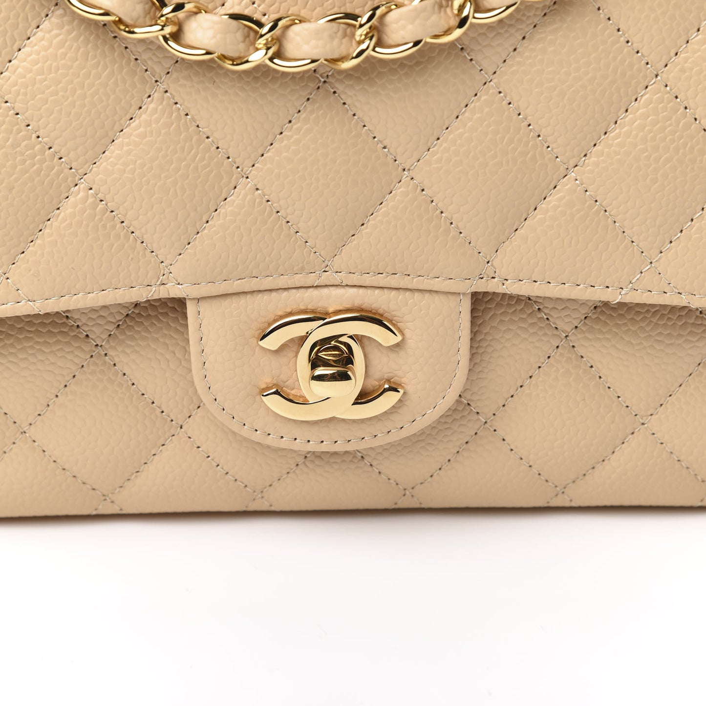Caviar Quilted Medium Double Flap Light Beige