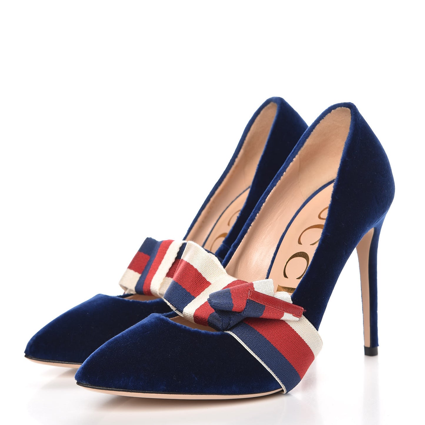 Velvet Removable Web Bow Pumps 39.5 Cobalt