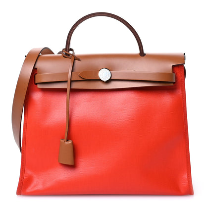 Hermes Toile H Berline Vache Hunter Herbag Zip 31 PM Capucine Fauve 1 of 11
